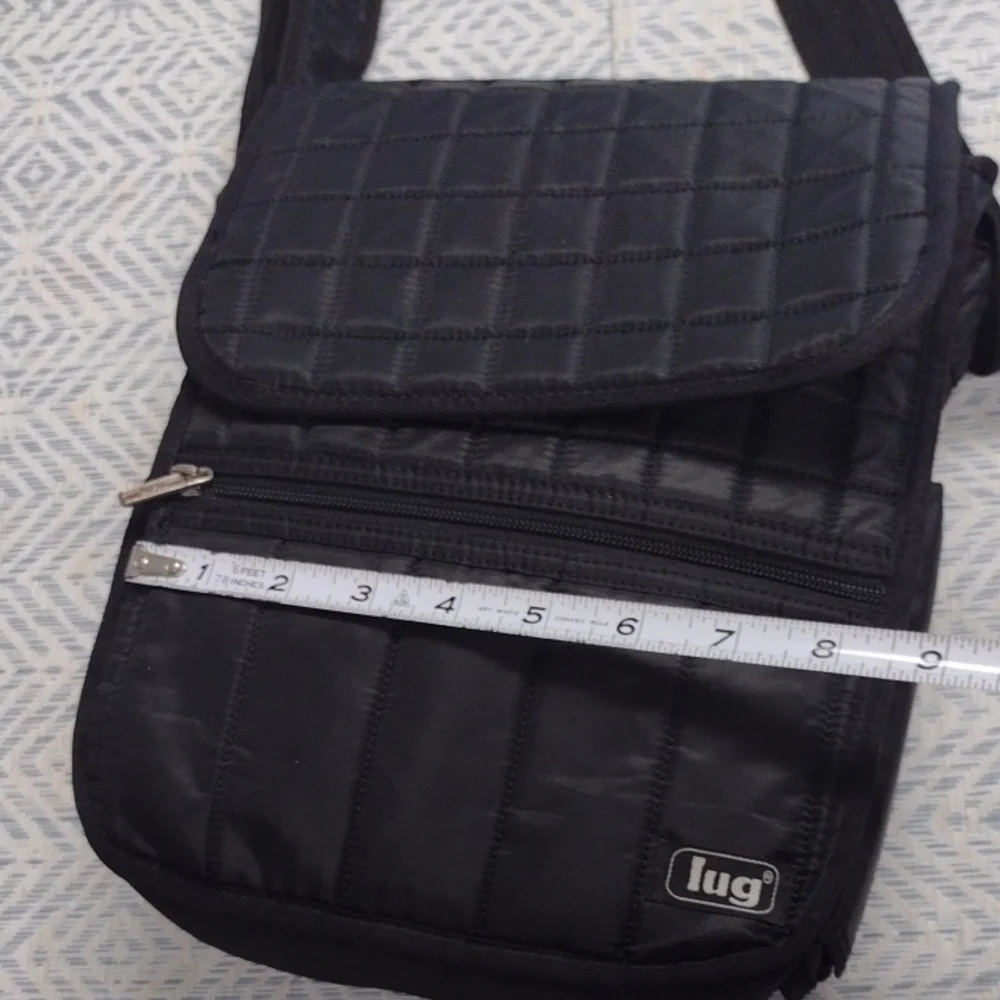 Lug Quilted Black Messenger Bag Crossbody